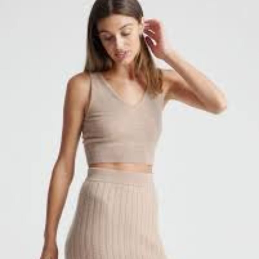 Quince Mongolian Cashmere Midi Skirt & Sweater Tank Size Small Heather Oatmeal